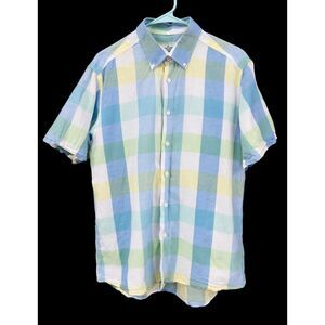 Clifton Heritage Pastel Preppy Easter Plaid Cotton Linen Button Down Shirt L